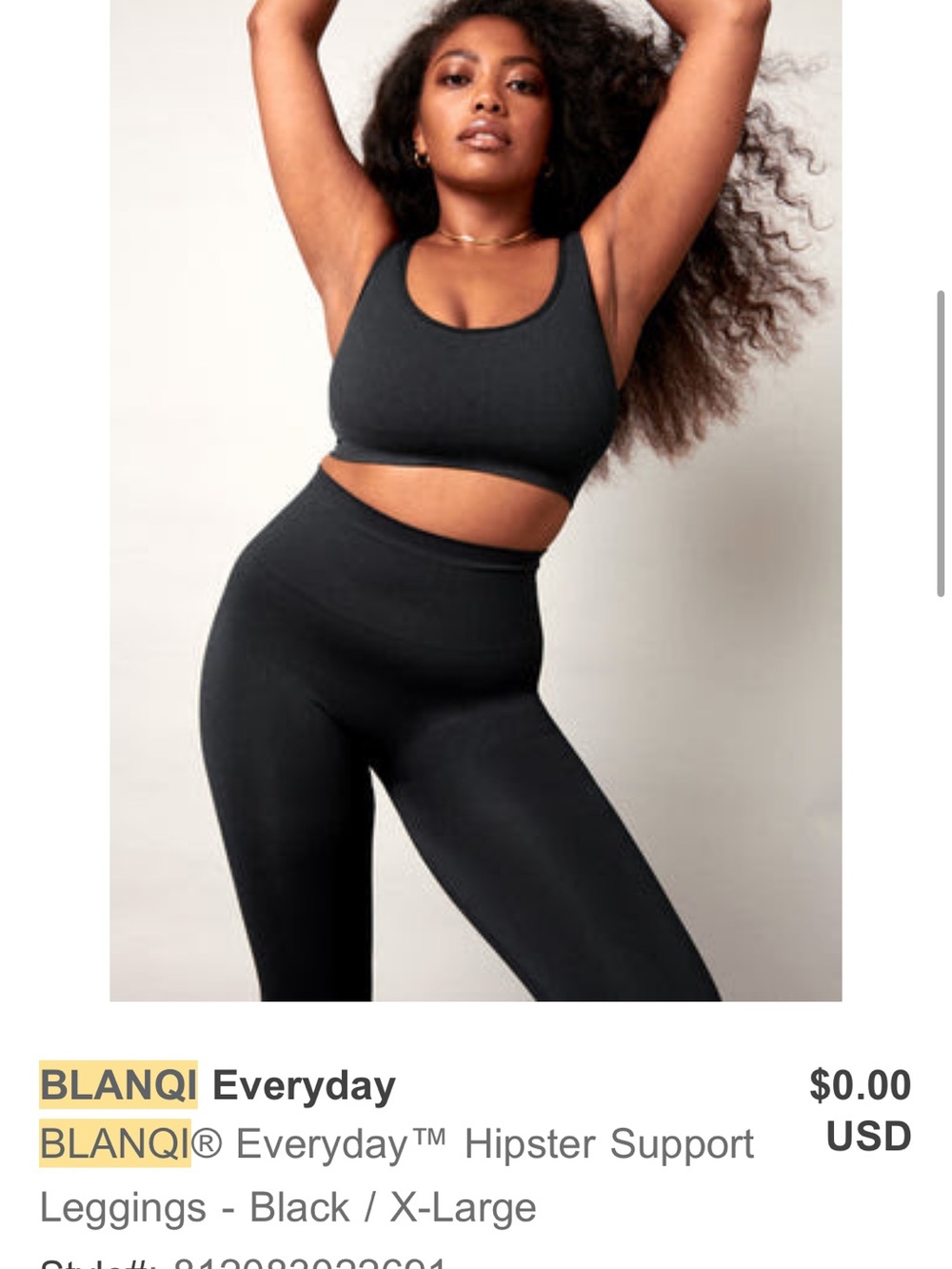 BLANQI Everyday Hipster Support Black Leggings, XL, Postpartum